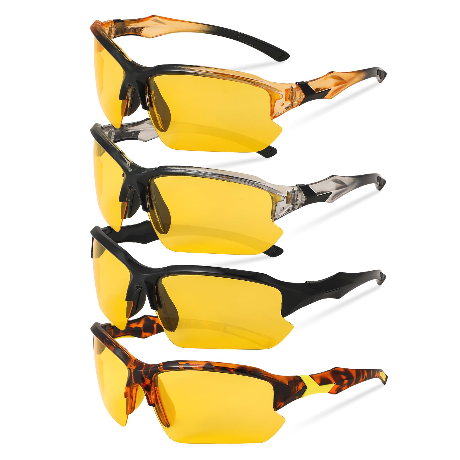 4 PACK Polarized Sport Sunglasses for Women Men Yellow Black