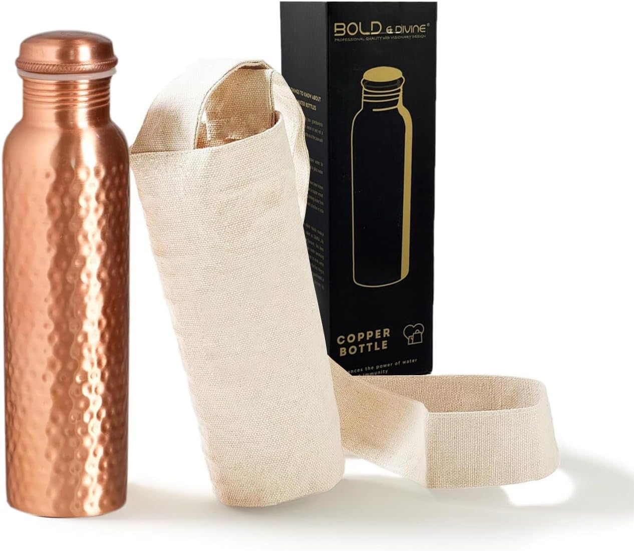 BOLD & DIVINE Premium 32oz Pure Copper Hammered Water Bottle for Drinking – Ayurvedic Health Benefits – Handcrafted Copper Water Vessel – Leak-Proof Design, Rust-Free – Eco-Friendly Choice