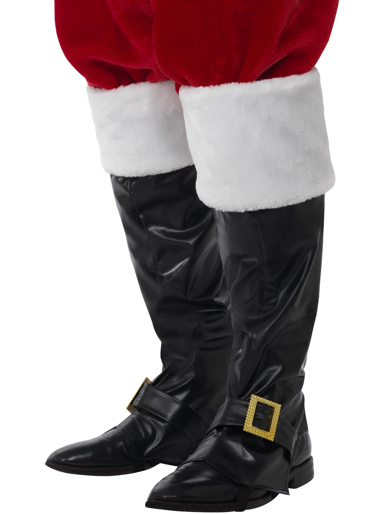 Smiffys Santa Boot Covers, Black with White Fur Tops - Adult Christmas Costume Accessory, One Size Festive Santa Claus Shoe Covers