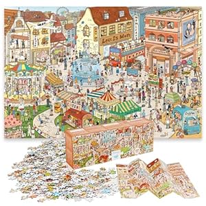 1000 Piece Puzzle for Adults, MOMIBOOK Jigsaw Puzzles of Vintage Village Town, Painting Image Funny Puzzle for Women, Relieve Stress, Prevent Senile Dementia, Improve Collaboration Skills