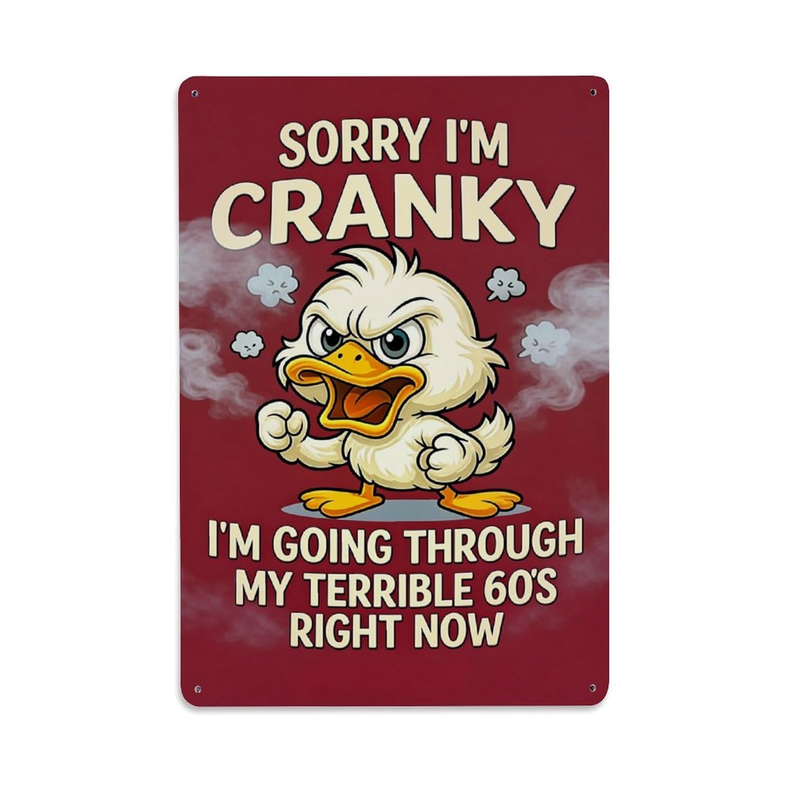 Jdyaojiesheng Vintage Cranky Duck With Steam Angry Expression Tin Sign Retro Metal Wall Decor Metal Poster, Home Bar Garage Farmhouse Cafe Wall Art Decoration 8X12inches