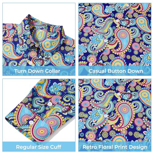 Zando Mens 70s Disco Shirt Retro Casual Button Down Disco Outfit Men Floral Vintage Long Sleeve Hip Hop Party Outfit Shirt4