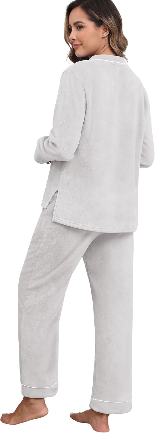 PrinStory Fluffy Pajamas for Women Winter Soft Fleece Warm Pajama Set Fuzzy Pjs Flannel 2 Piece Lounge Sets with Pockets - Image 6