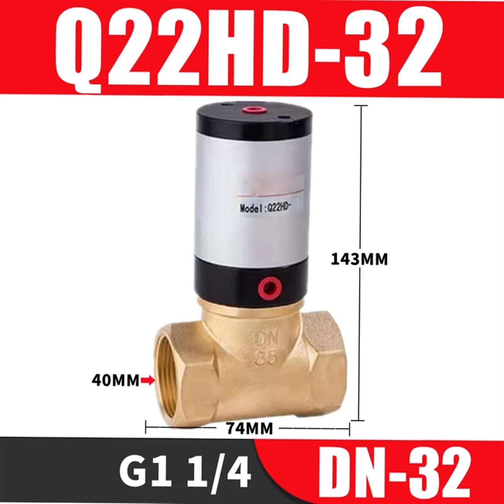 Pneumatisches Standardzylinder-Flüssigkeits-Luftsteuerventil Q22HD DN15 20 25 32 40 50 Messingventilkörper-Luftsteuerventil Pneumatisches Steuerventil (Farbe: Q22HD-32)