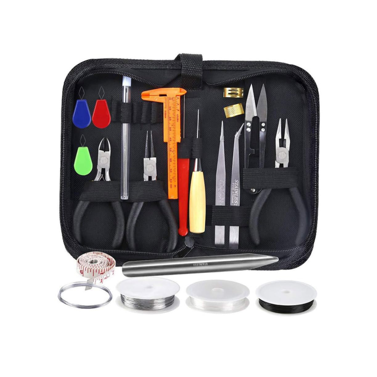 TOPPERFUN Kit per Creazione Gioielli 27 Pezzi, Accessori per Perline e Braccialetti, Metallo e Plastica, Borsa Portaoggetti, per DIY e Feste