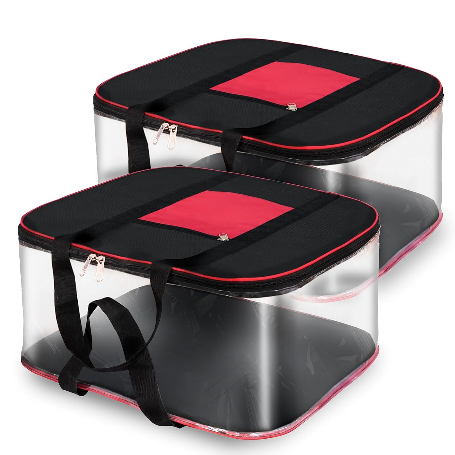 Storite 2 Pack Moisture Proof Big Nylon Transparent Underbed Storage Bag/Stationery Paper/Blankets/Clothes Storage Bag (BlackRed, 57x47x26 cm), Rectangular