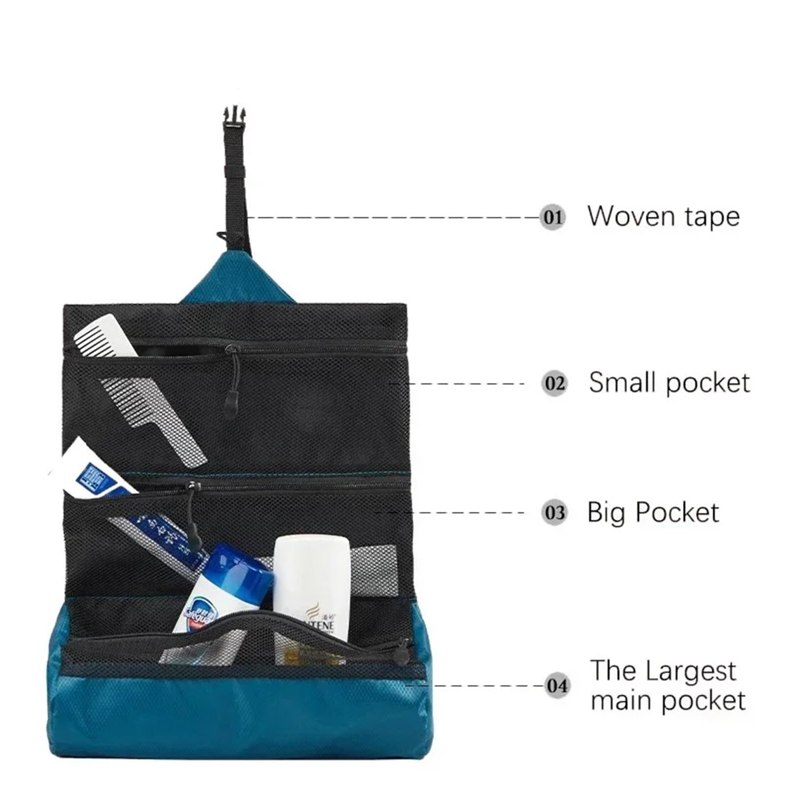 Borsa da toilette pieghevole viaggio 1 pezzo portatile for lavaggio a secco e bagnato con separazione for trucco donna impermeabile Per Viaggi(Dark Blue)