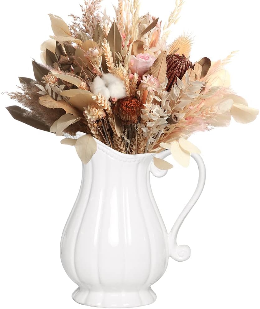 Dibor Ceramic Flower Jug Vase Shabby Chic Vintage Stoneware Pitcher