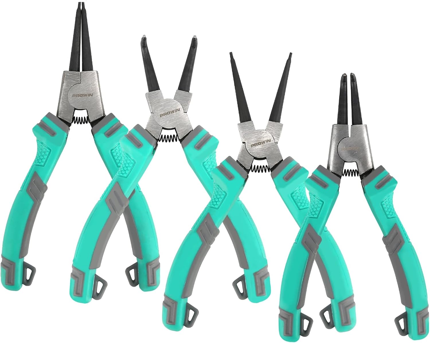 Prowin 4-Piece Snap Ring Pliers Set, Internal & External Circlip Pliers with Straight and Bent Tips, 7-Inch Chrome Vanadium Steel Retaining Ring Tool with Storage Pouch