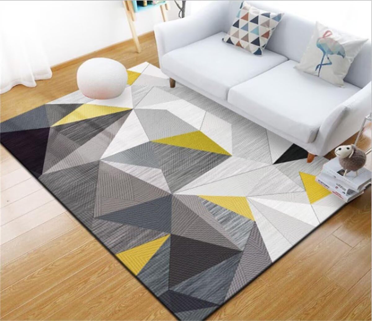 Carpette 120x160cm antiderapante et confortable grise et jaune