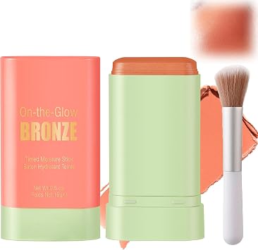 Beauty Balm Serum Boosted Skin Tint with Brush   Multi-Use Blush, Highlighter & Bronzer for Face & Body, Natural Blendable Shimmer Illuminator, Lightweight Bronzing Glow Makeup Stick Peach Glow