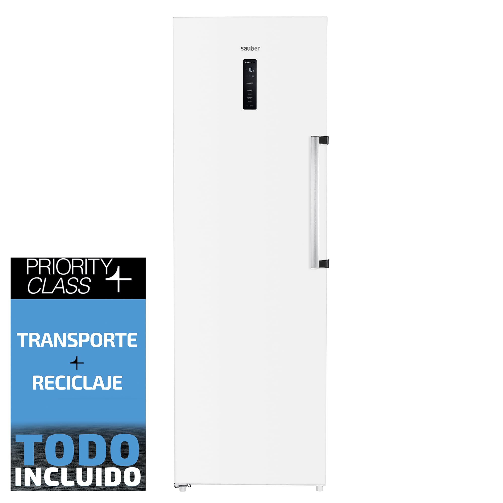 Sauber - Congelador 1 Puerta SERIE 5-CV18524WH NF - NO FROST - E - 185x60 cm - 274 litros - 4 Estrellas - Display Control Temperatura - ENTREGA Y RETIRADA USADO EN DOMICILIO INCLUIDA