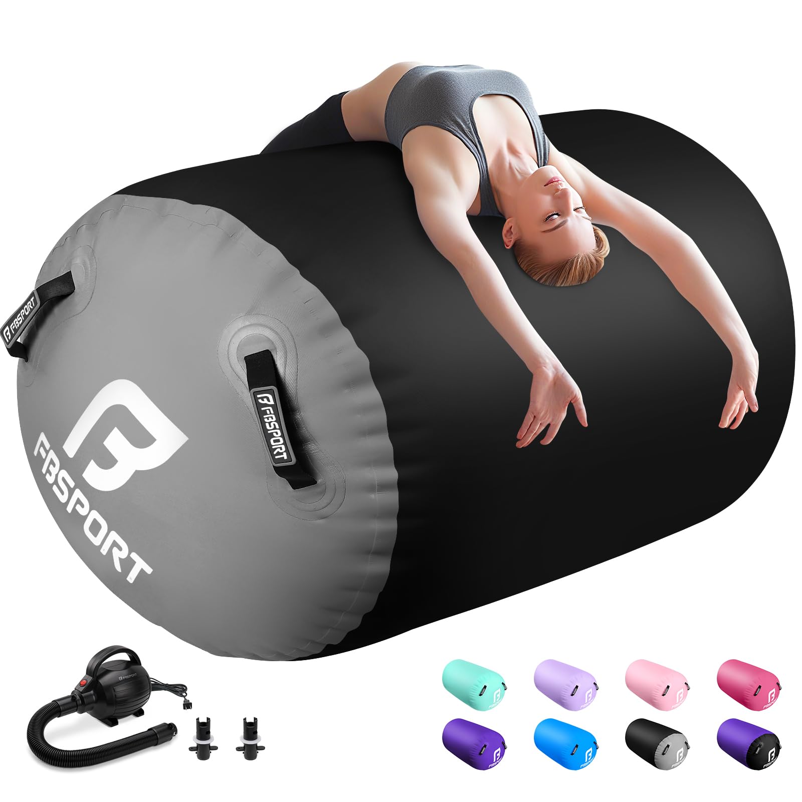 Air Roller Gymnastics Barrel, Inflatable Gymnastics Air Roller Inflatable Air Gymnastics Mat with Electric Pump for Yoga Cheerleading Training Home