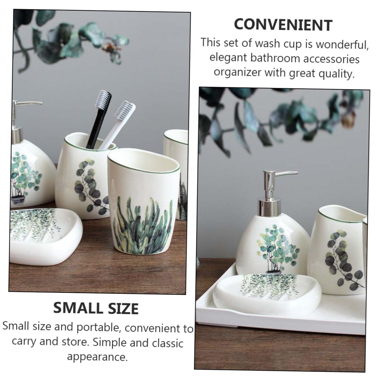 LIFKOME 5 pezzi Accessori Bagno in Ceramica Verde con Porta Spazzolini Flacone Lozione e Vassoio Sapone Superficie Liscia Facile da Pulire Resistente e Decorativo per Bagno Quotidiano