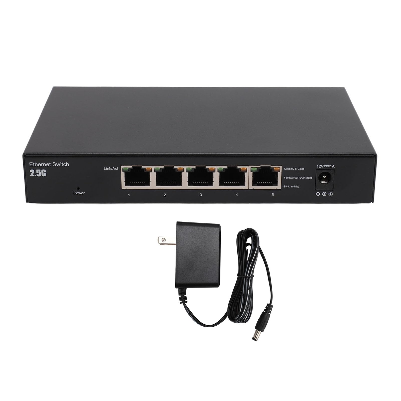 Switch di rete Gigabit Ethernet a 5 porte, migliora l'efficienza di inoltro 100-240 V in lega di alluminio 5 porte 2.5G Switch porta di rete per ufficio (BROLEOonseiyg0gm-12)