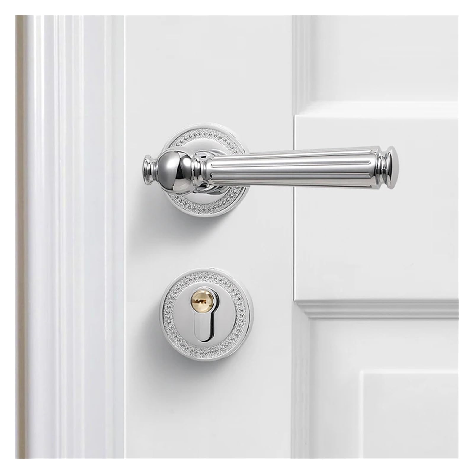 nxjaSDH Lock and Handle Sets, Indoor Bright Silver Split Set American French Bedroom Silent Handle Wooden Door Lock