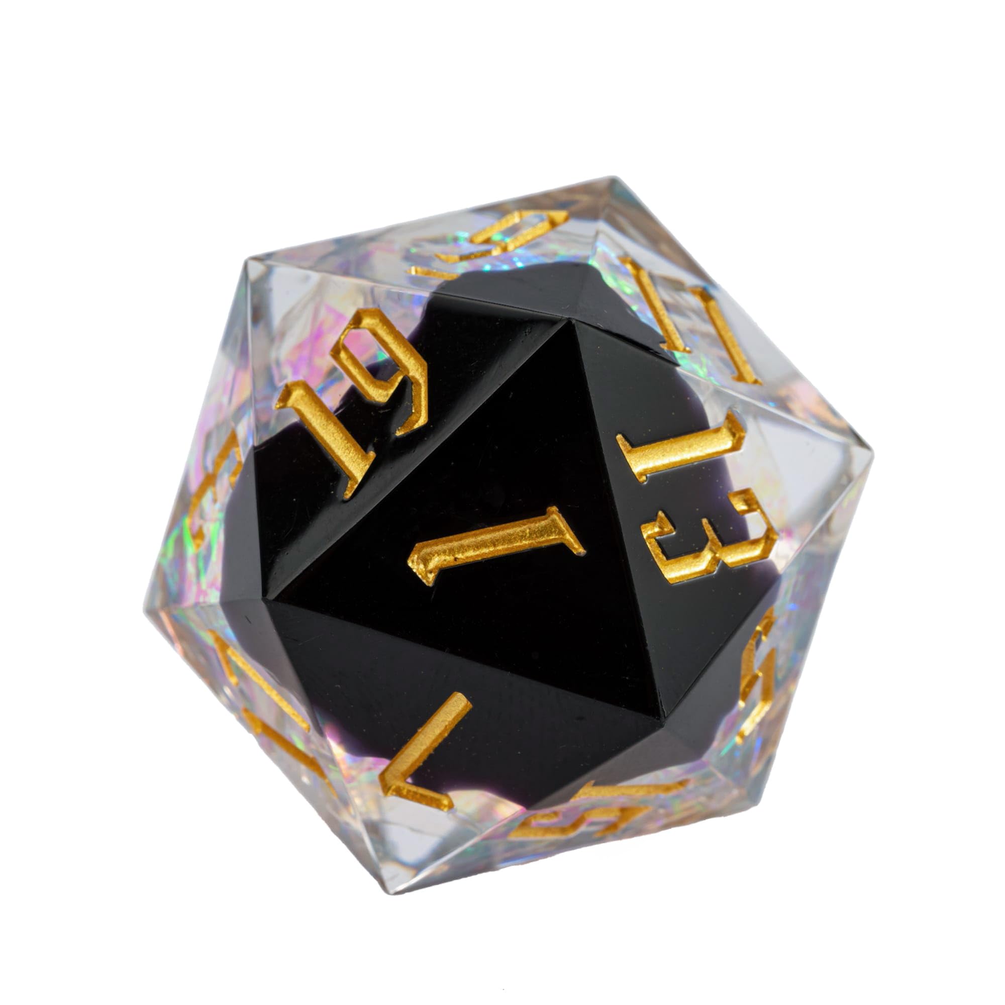 Cusdie Dadi D20 DND da 33 mm, con bordi affilati e inclusioni in lamina glitterata, dadi singoli da 20 lati, per giochi di ruolo come regalo per giochi di ruolo come dungeons e draghi (nero