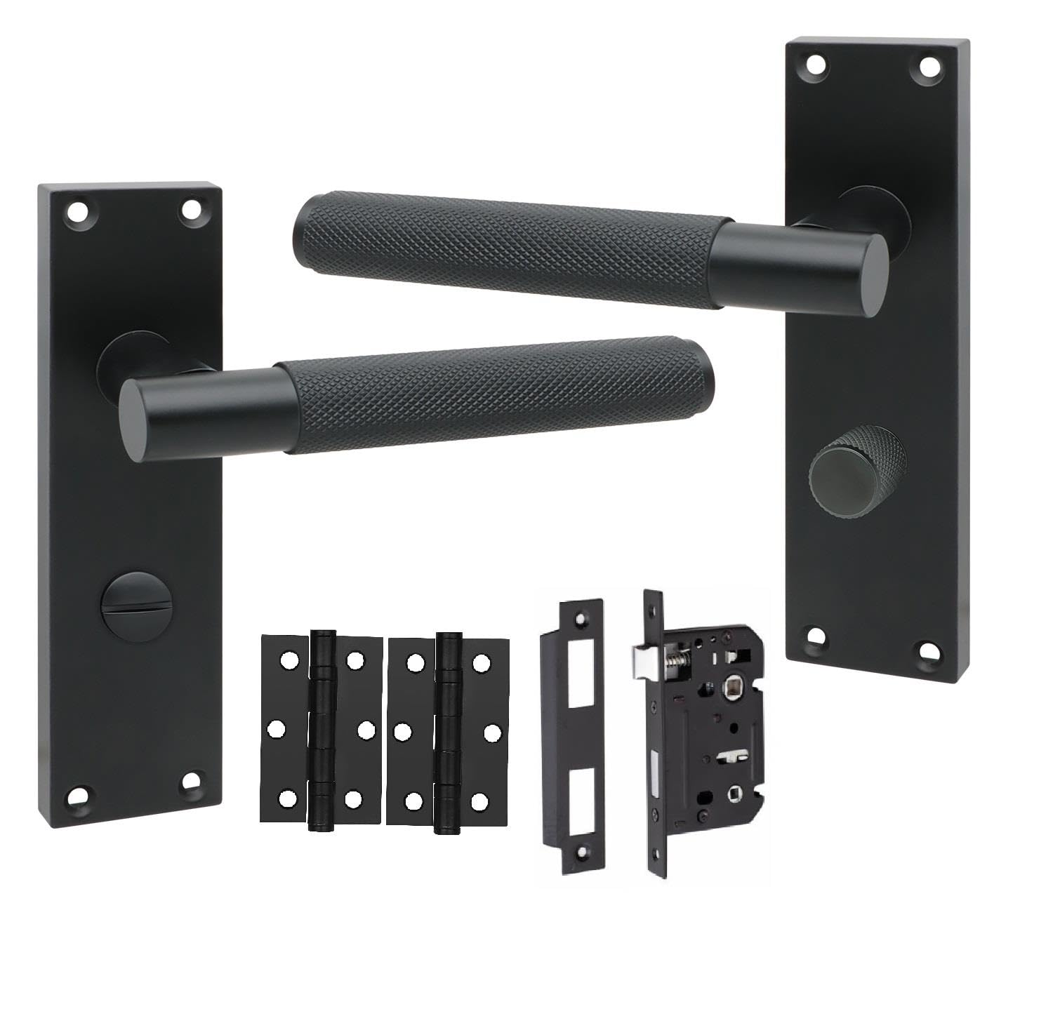 Golden Grace Matt Black Victorian Knurled T-Bar Bathroom Door Handles Bathroom Mortise Lock Hinges Finish 150Mm Long