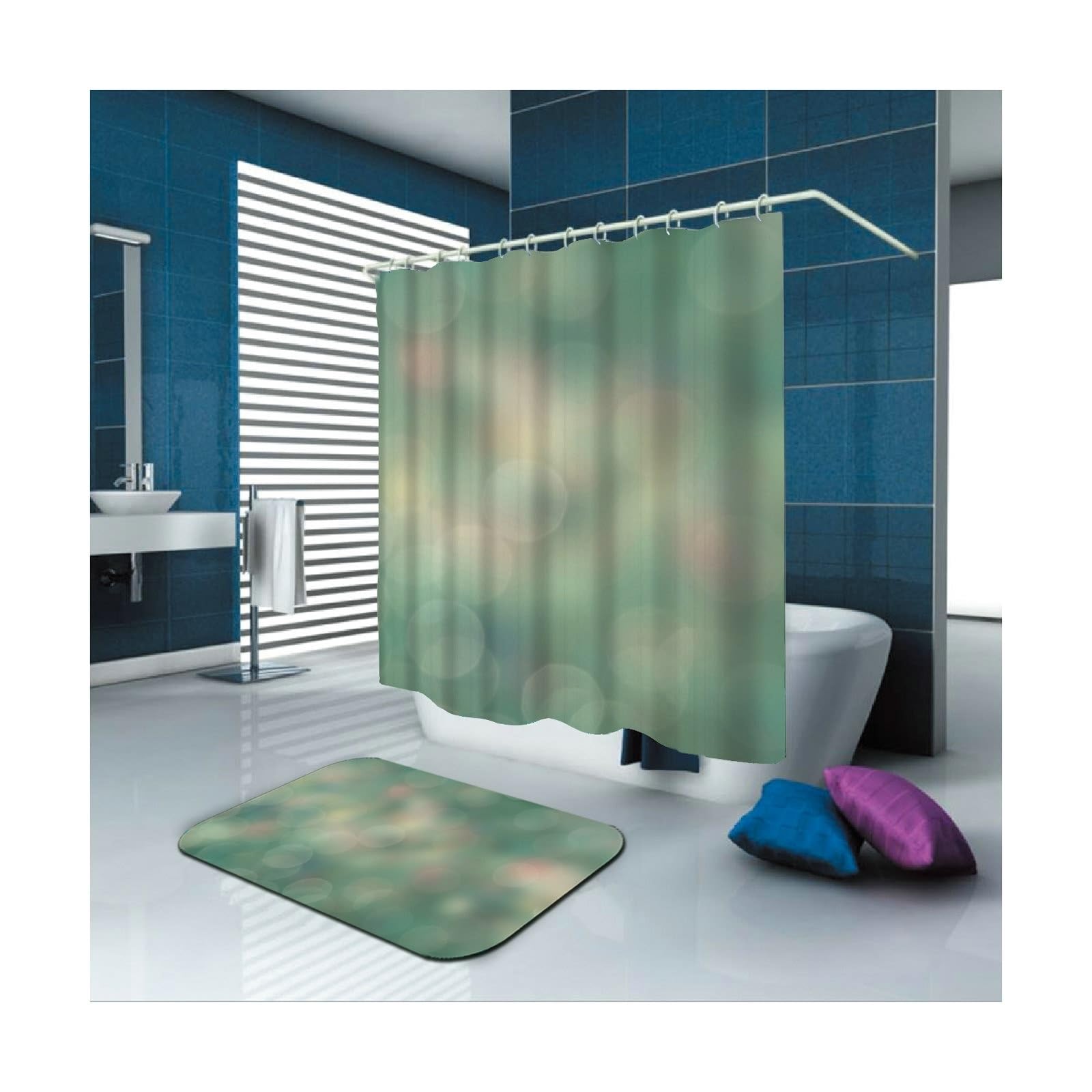 Rideau de douche textile orange 150x200 avec anneaux tissu polyester lavable