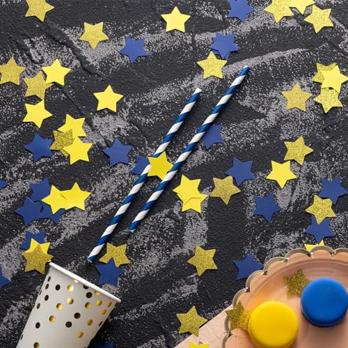 Image of MOWO Gold Blue Yellow Star Confetti Table Decoration, 1.2 inch, 200pc | Graduation, Birthday, Retirement, Eid Ramadan Festival Theme Party