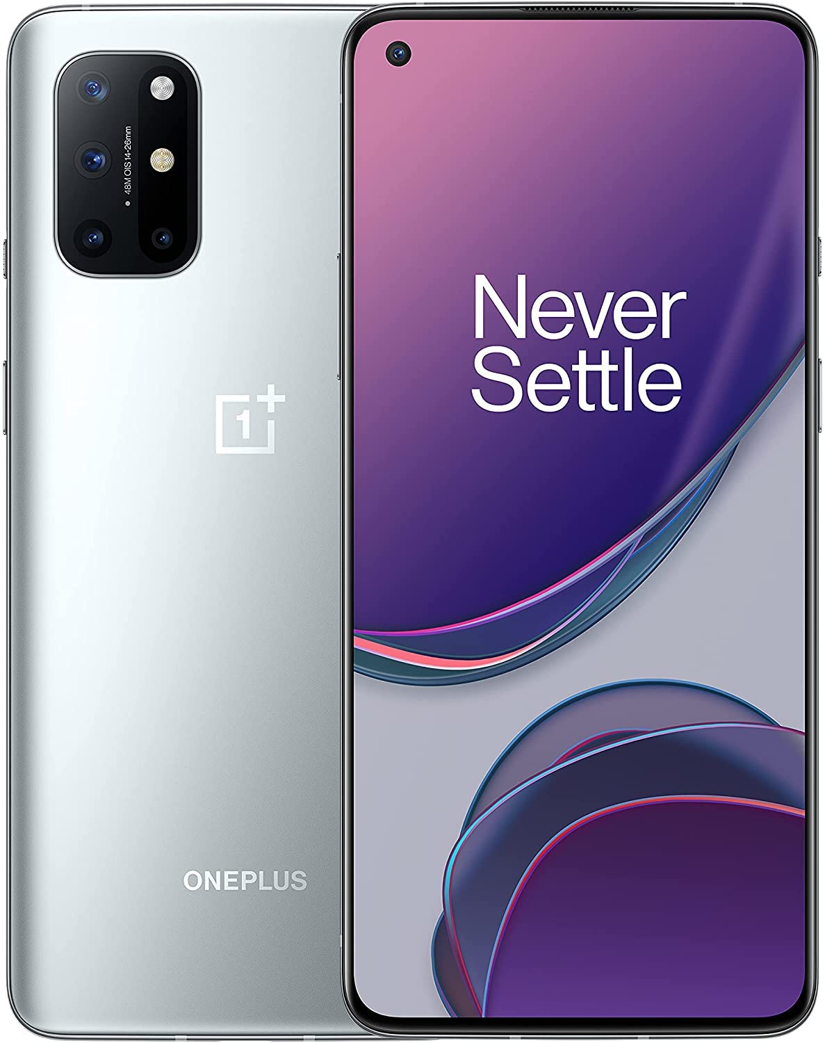 OnePlus 8T Smartphone 6.55" 120 Hz FHD+ Fluido, 8 GB RAM + 128 GB Archiviazione, Quad Camera, 65 W Warp Charge, Dual SIM, 5G, Argento (Lunar Silver) (Ricondizionato)