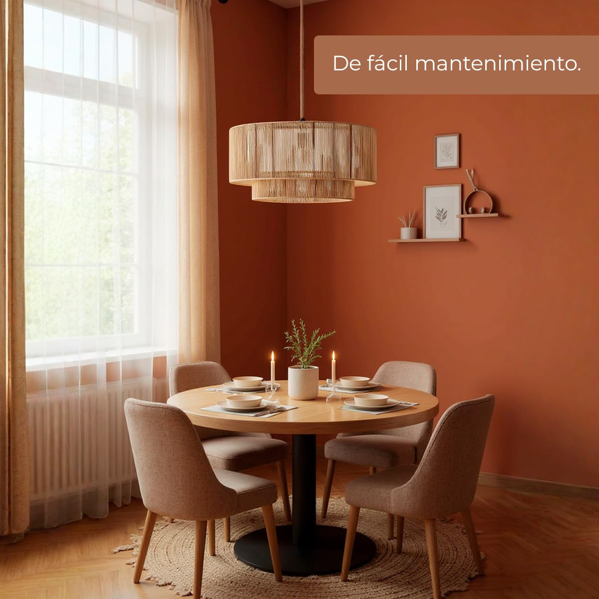 Els Banys - Lámpara de Techo Modelo Boston - Estructura Metálica y Acabado en Cuerda Natural Marrón – Ø60cm x 30cm – Cable de 180 cm – Casquillo E27 – Estilo Natural y Acogedor