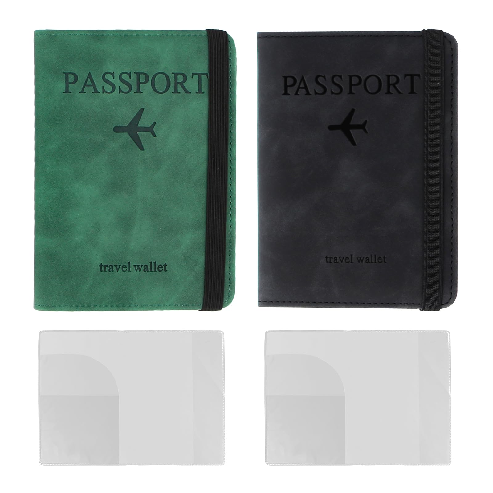 Etui na paszport, etui na paszport z blokadą RFID, 2 sztuki, etui na paszport ze skóry PU, wielofunkcyjny organizer na paszport, dowód osobisty, karty kredytowe, dokumenty podróżne, czarny,