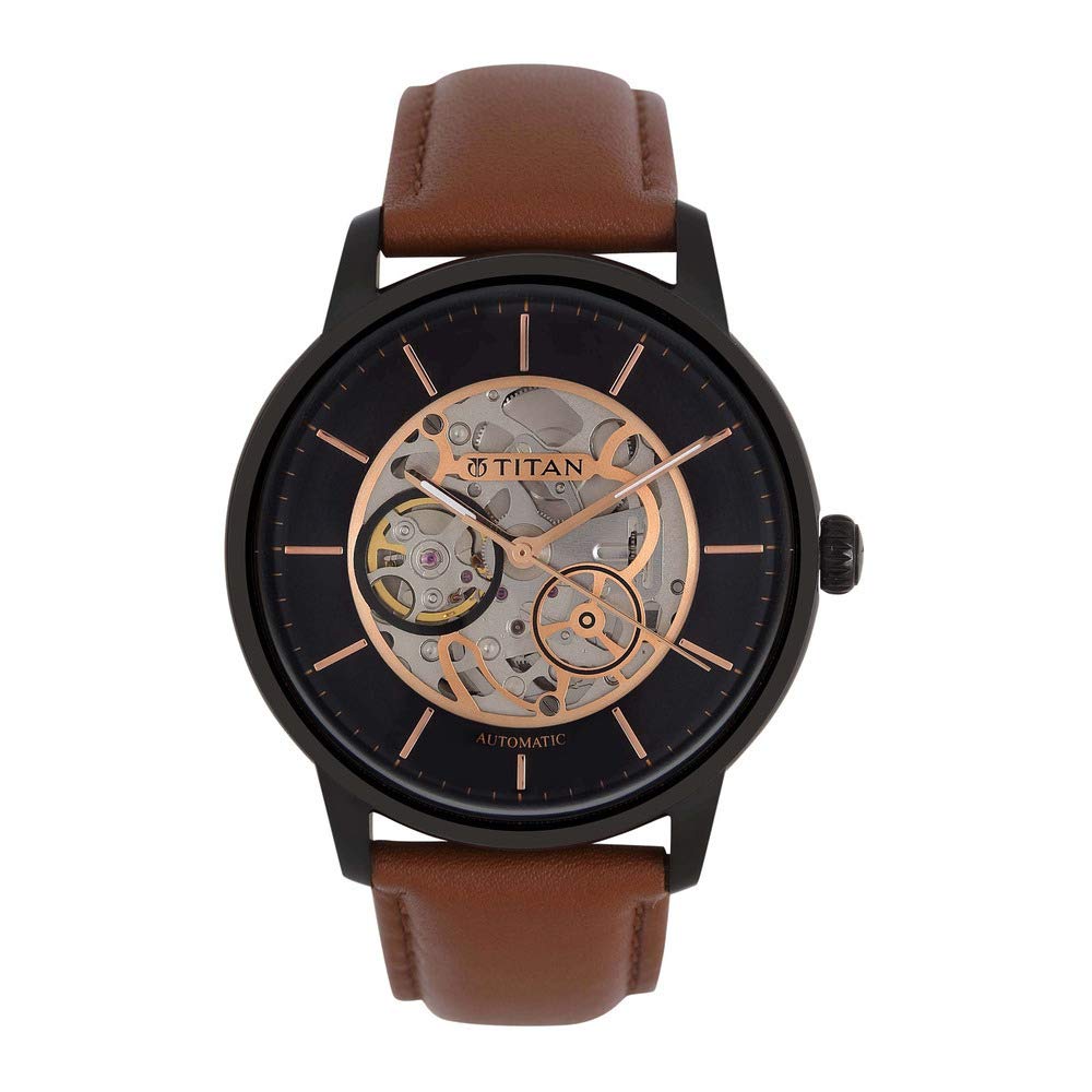 TitanTitan Analog Men Automatics Black Dial Tan Leather Strap Watch - NT90110NL01