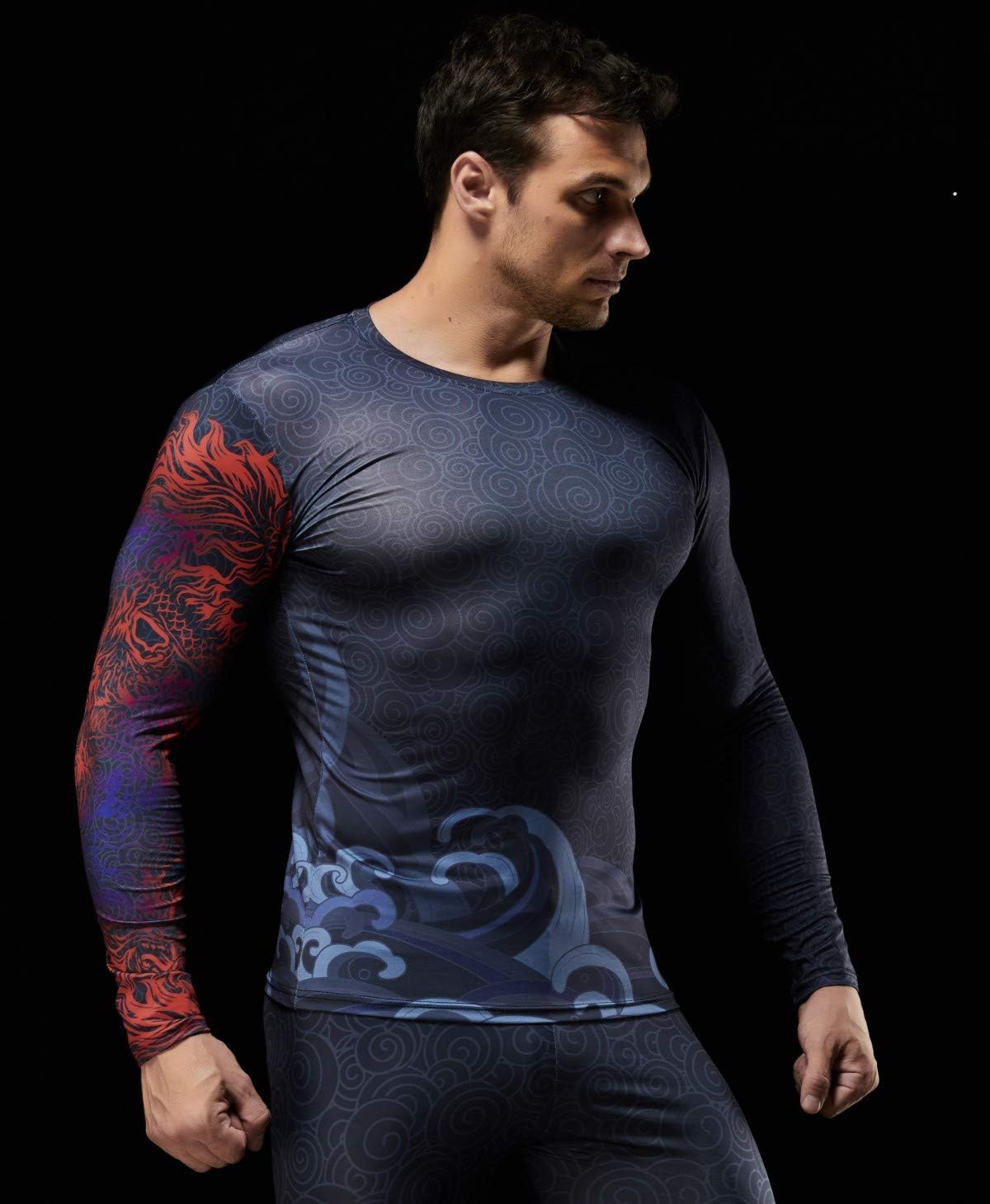 Red Plume Men’s 3D Printed Compression Long Sleeve T Shirts Top Tees