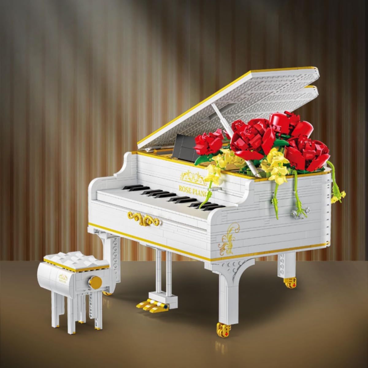 Set di mattoncini da concerto con 1293 mattoncini per pianoforte, architettura, pianoforte, con sgabello e supporto per spartiti, non compatibile con Lego