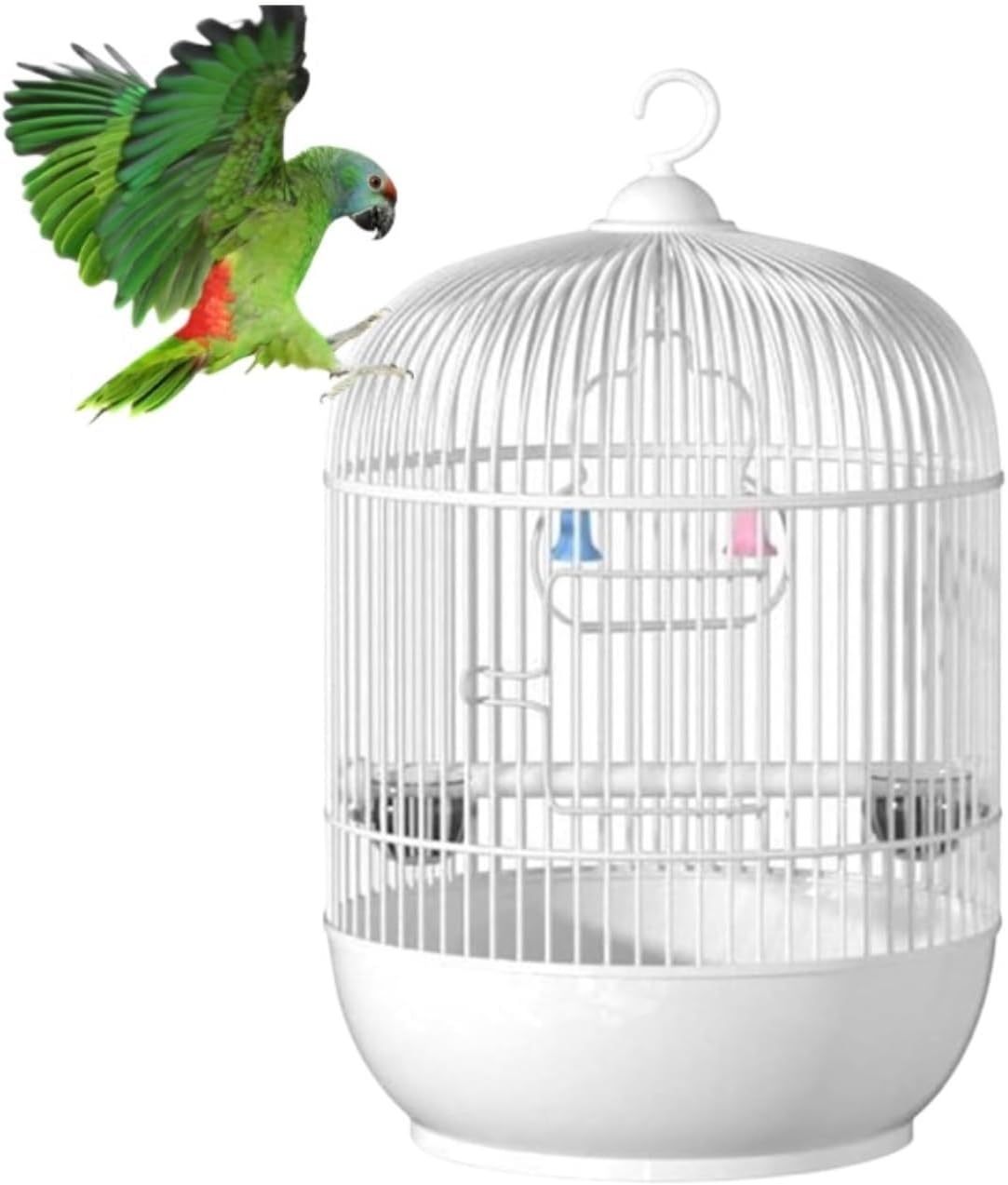 Indoor Bird Cage Round Metal Birdcage with Wire Gauge Lightweight Structure Secure Ventilation Safe Decorative Aviary(White)