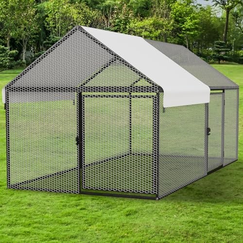 NUGRIART Metal Chicken Coop with Waterproof Cover 79x40x40 Portable Poultry Cage Outdoor Backyard Farm Walk-in Hen House for Chickens Ducks Rabbits and Small Pets