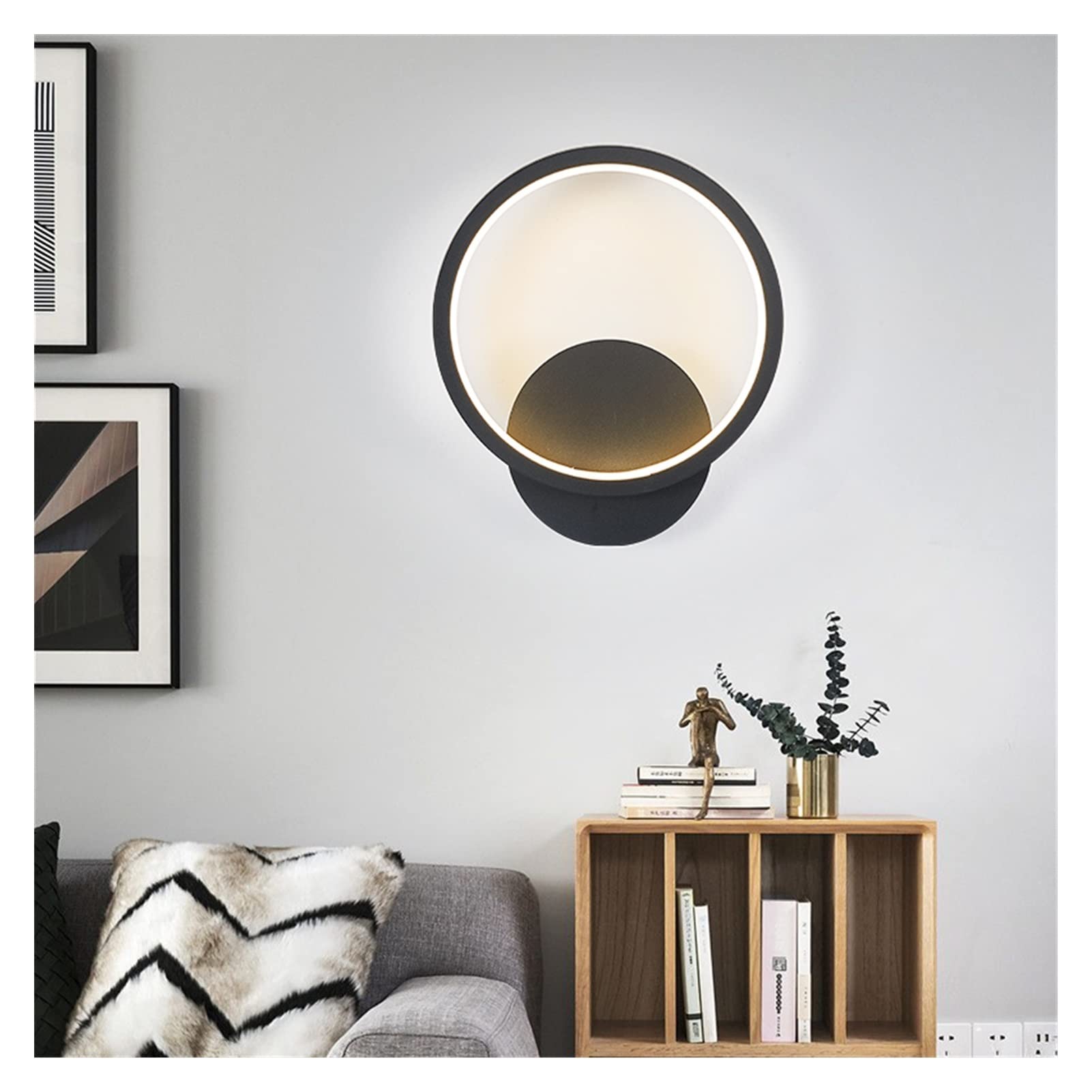 VDOQTLJT Wall lamp Modern Lamp LED Round Square Sconces Light Compatible with Bedroom Study Aisle Staircase Living Room Bathroom Ring Fixture Chandeliers(Roundblack)