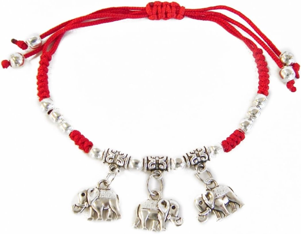 Red Bracelet with 3 Elephant Charms 