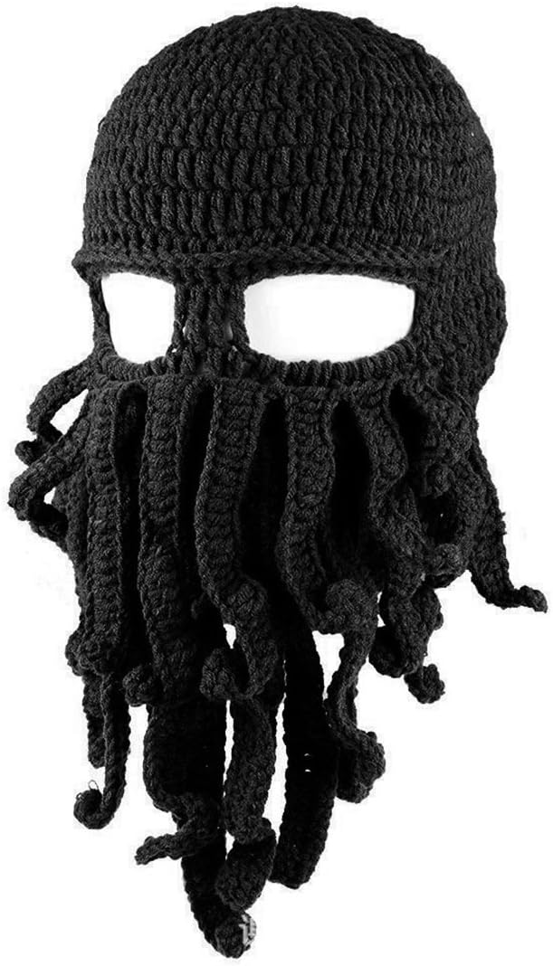 Queenbox Warm Balaclava Octopus Tentacle Mask Hat Knitted Funny Beard Cap Ski Mask for Men Women Cosplay Party Gift