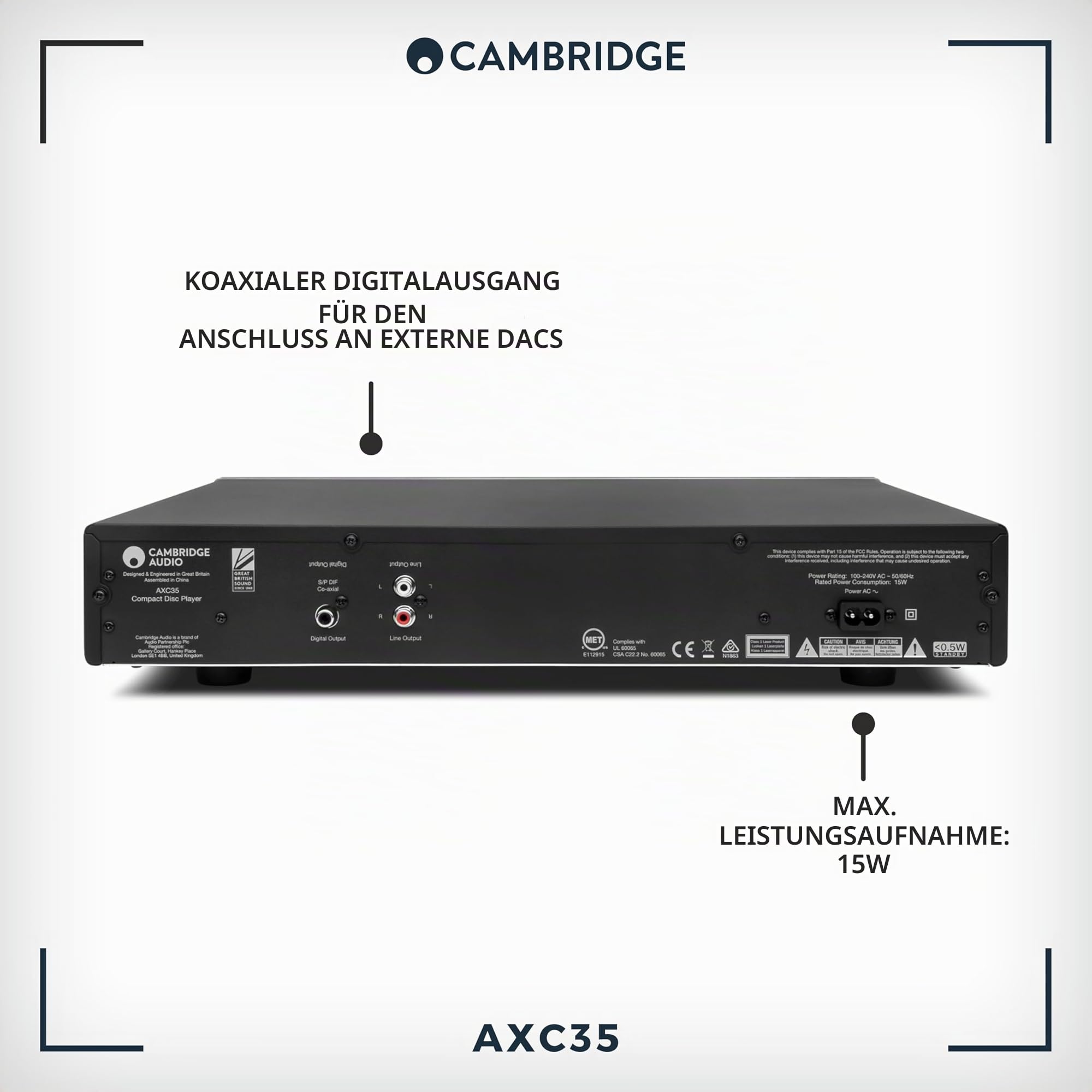 Cambridge Audio AXC35 – CD-Player, HiFi-CD-Player mit lückenloser Wiedergabe, Wolfson DAC & Digitalausgang für Heimstereoanlage – Lunar Grey