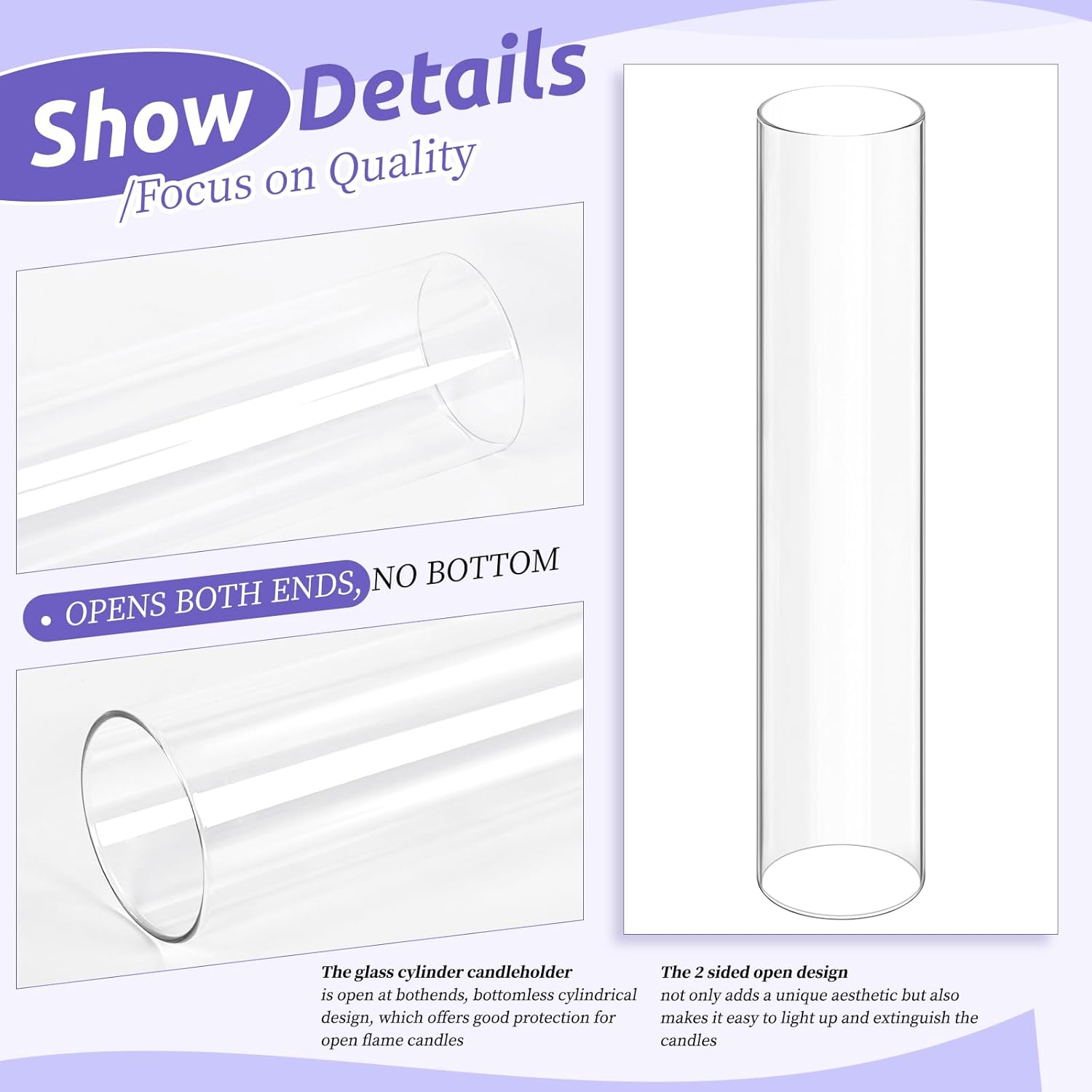 12 PCS Hurricane Candle Holder Sleeve, Wide 3", Height 16", Clear Glass Cylinder Candleholder, Chimney Shade Tube, Open Ended Candle Shade Chimney Tube Cover for Lamp Pillar Taper Candle