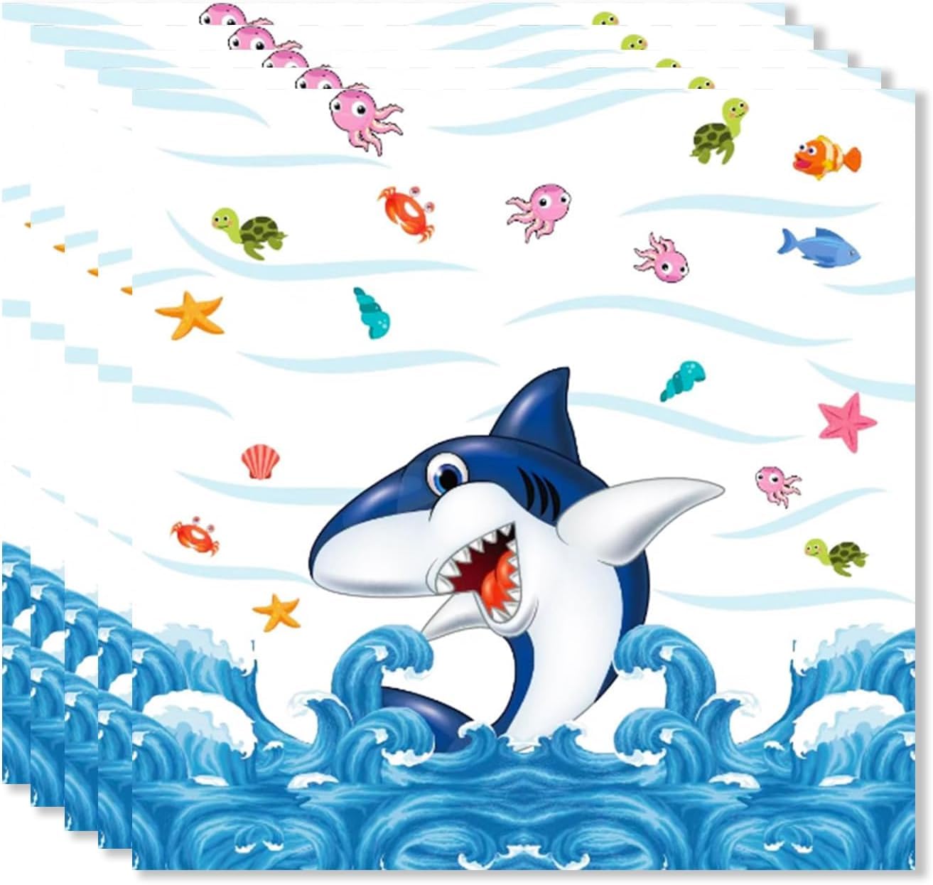 40Pcs Shark Napkins, 33 x 33 cm Undersea World Napkins, Shark Theme Birthday Party Decor, Ocean Boys Girls Birthday Table Decoration, Children's Birthday Party Serviette