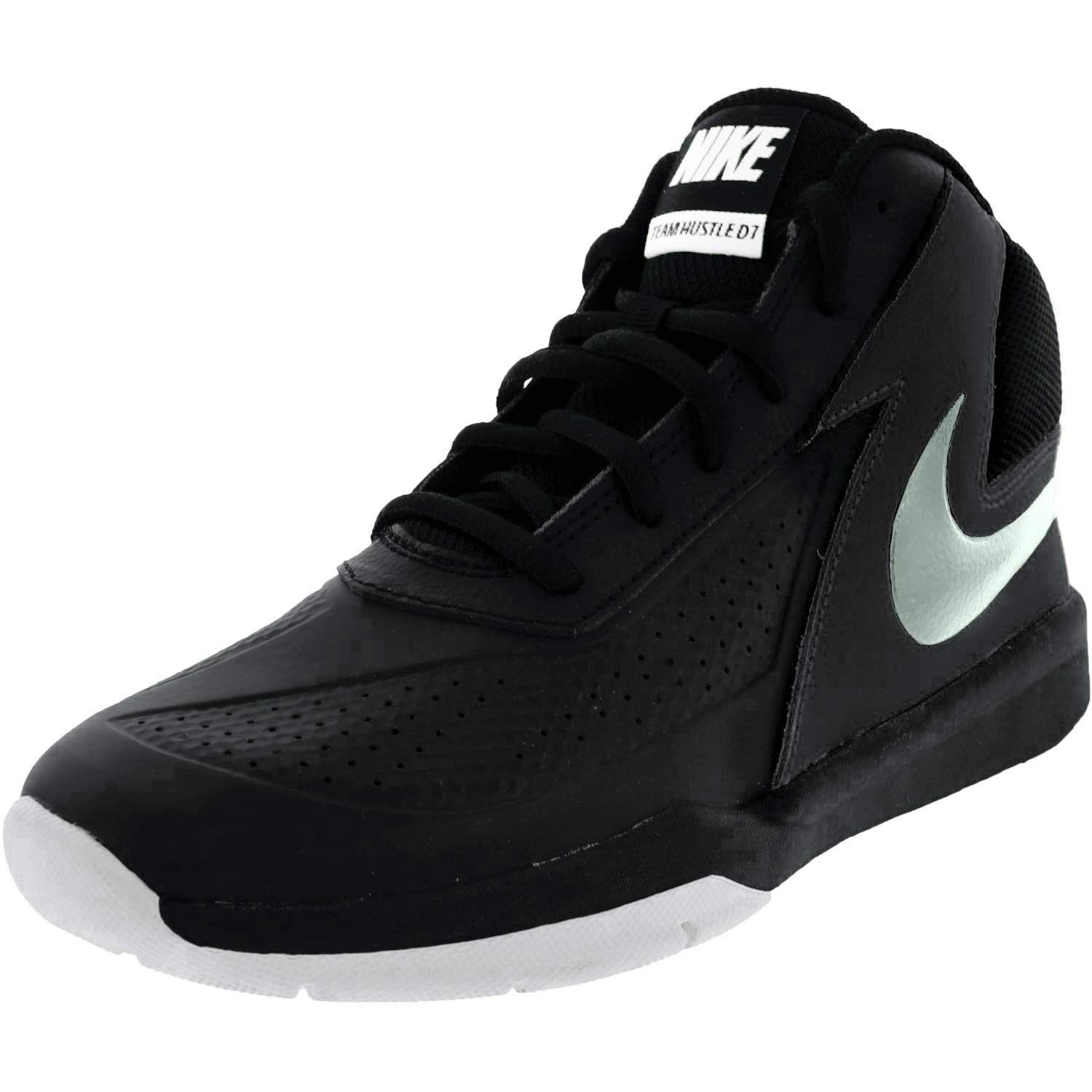 Nike Boy's Team Hustle D 7 Basketball Shoe (10.5c-3y) Black/White/Metallic Silver Size 12 Kids US