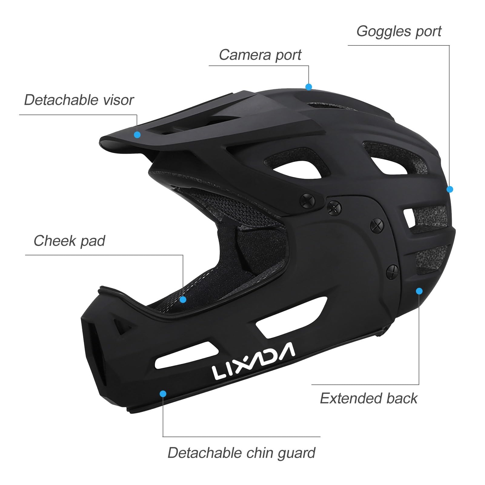 Lixada Casco de Ciclismo para Adultos, Casco Integral de Bicicleta con Mentonera Desmontable y Visera para Ciclismo de Montaña