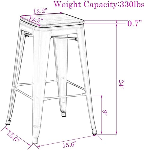Miniatura 40 de Changjie Furniture Juego de 4 taburetes de bar con asiento de madera, taburetes de bar sin espalda, taburetes de bar industriales de altura de