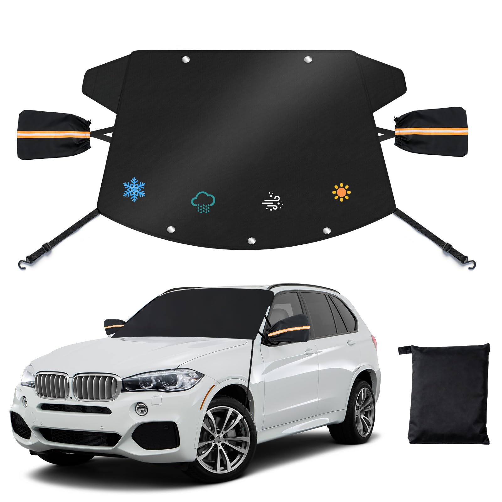 Copertura per parabrezza, per auto, SUV e camion pickup, tessuto Oxford 600D, impermeabile, protezione solare, antigelo, protezione per finestra resistente alle intemperie (Grande)