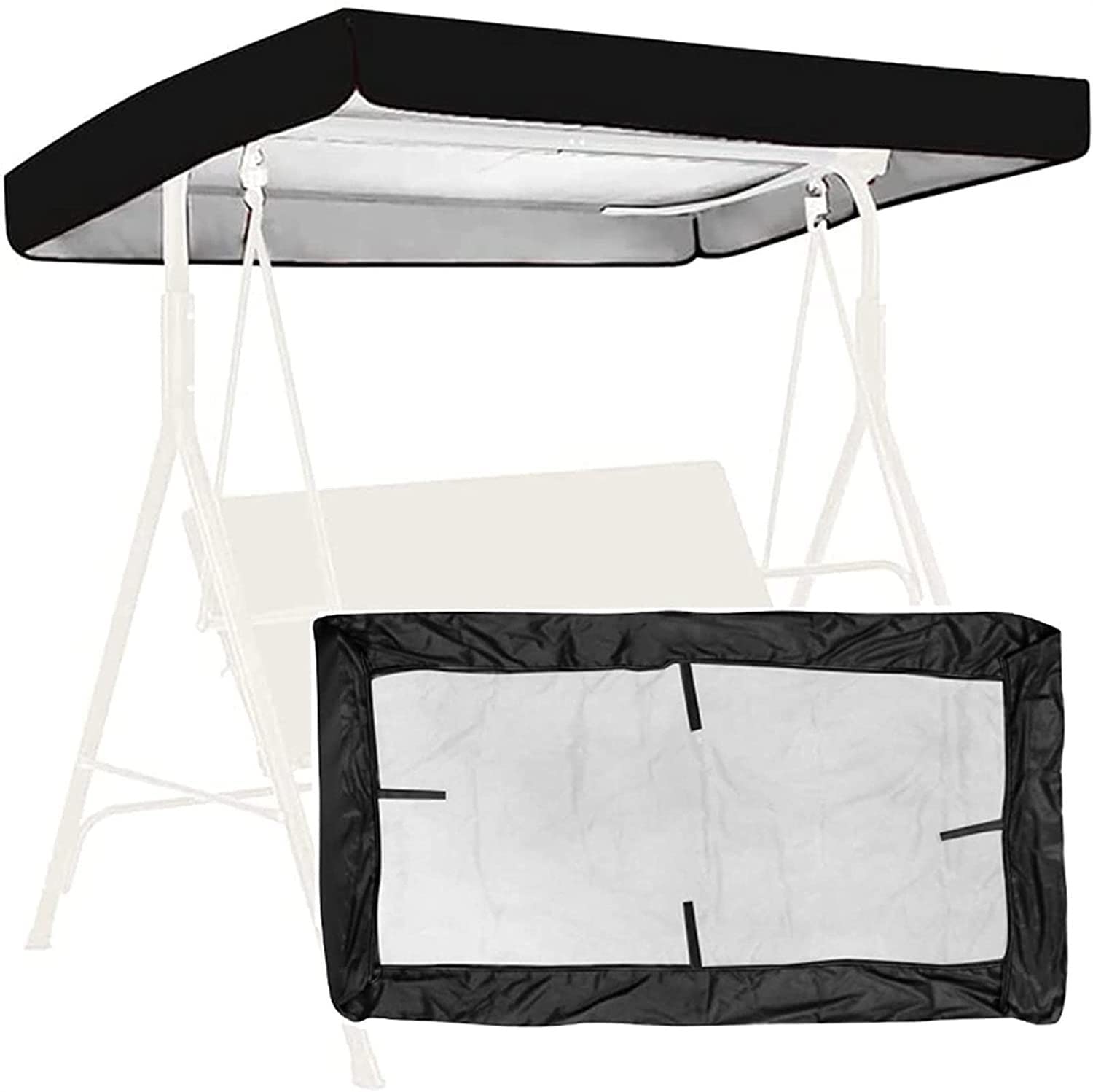 Telo di Ricambio per Altalena da Esterno Parasole per Altalena da Patio a 3 posti Copertura Superiore per Veranda tendalino da Giardino Tradizionale per 3 Persone Nero 84x48x9