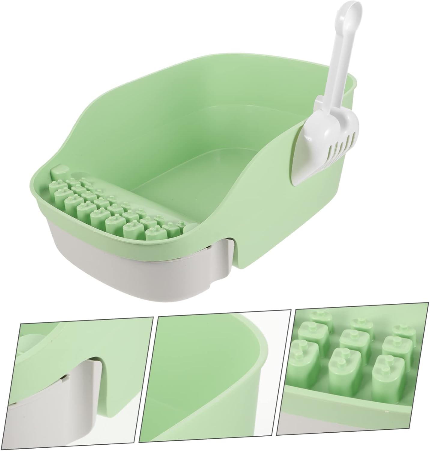 1Set Open Type Cat Litter Box with Scoop Spill Prevention Design Durable for Home Use for Cats and Dogs Avocado