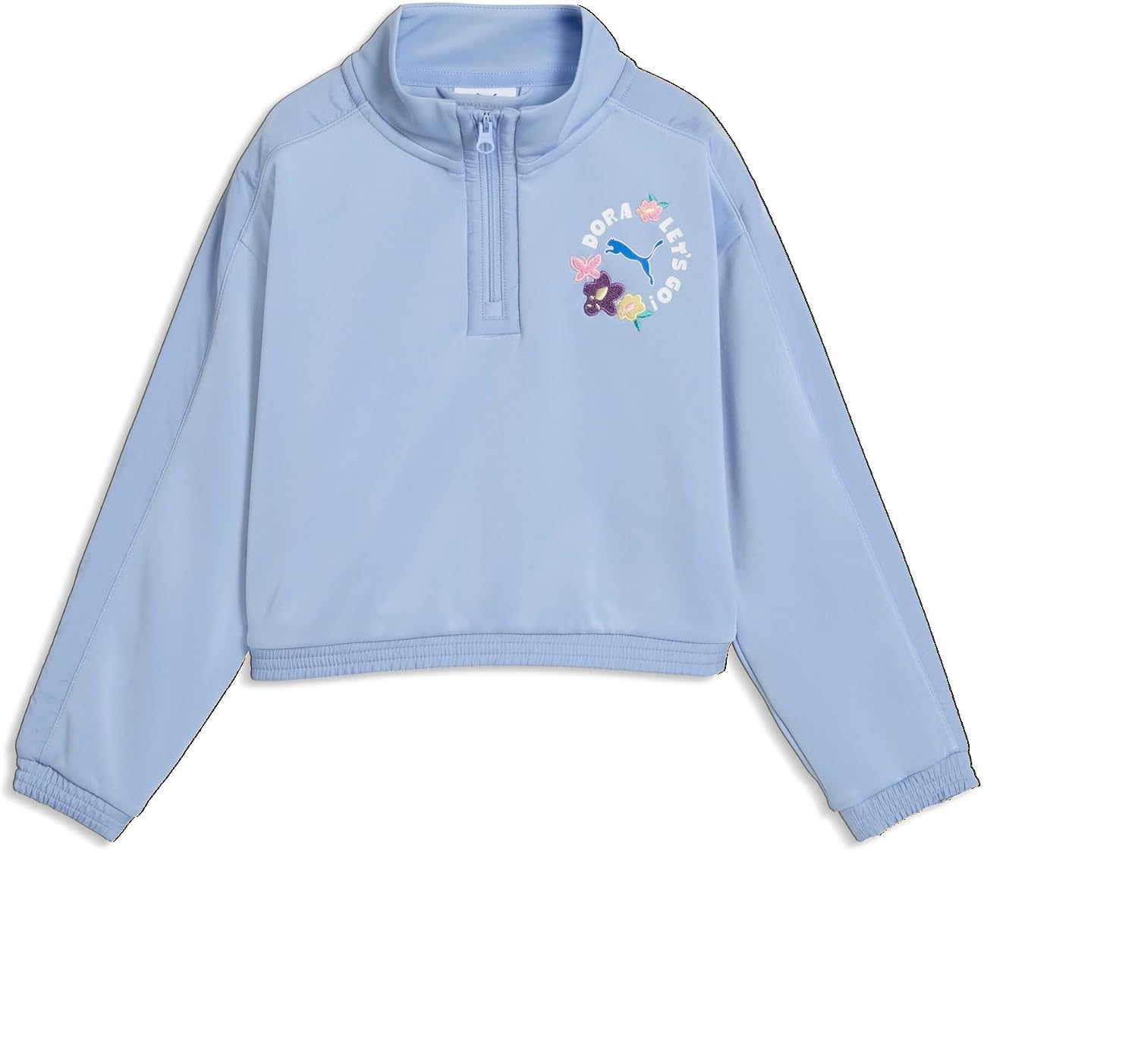 PUMA boys Puma X Dora the Explorer T7 Relaxed Double Knit Half Zip Crew Sweatshirt