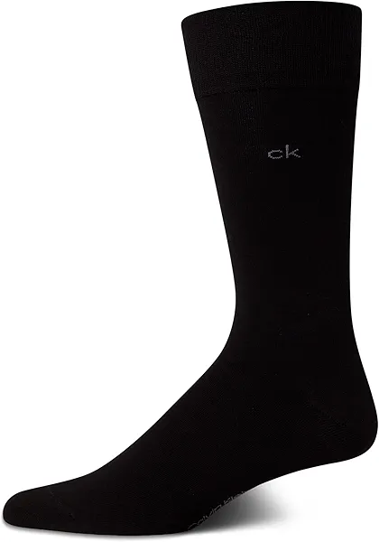 Calvin Klein Mens Dress Socks - 1 Pair Egyptian Cotton Blend with Comfort Stay-Up Cuff - Soft, Breathable & Smooth Crew Socks
