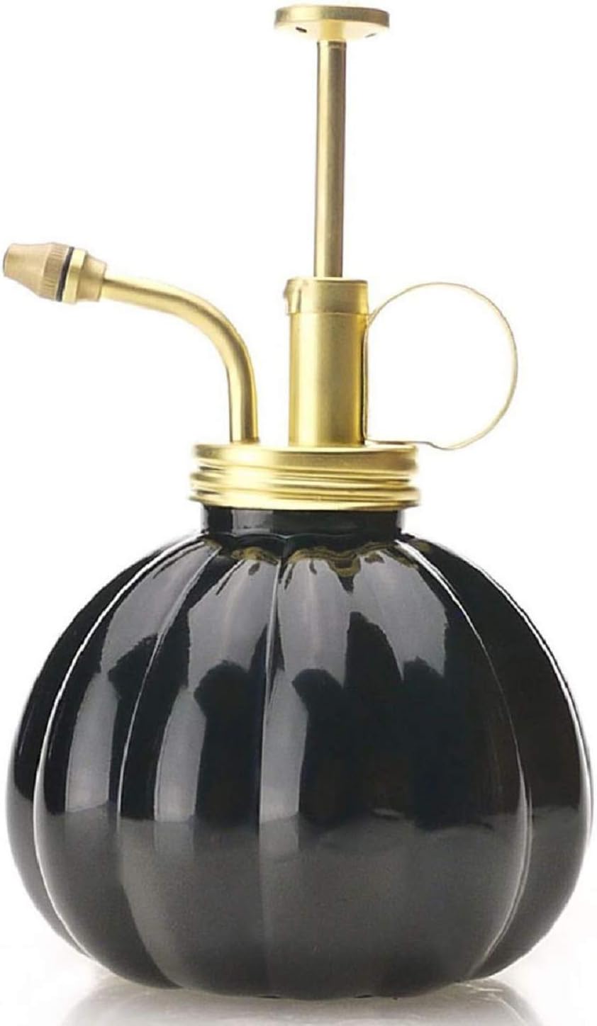 Vintage Style Glass Pumpkin Bottle Sprayer Watering Can Plant Mister with Brass Sprayer Head (Black)