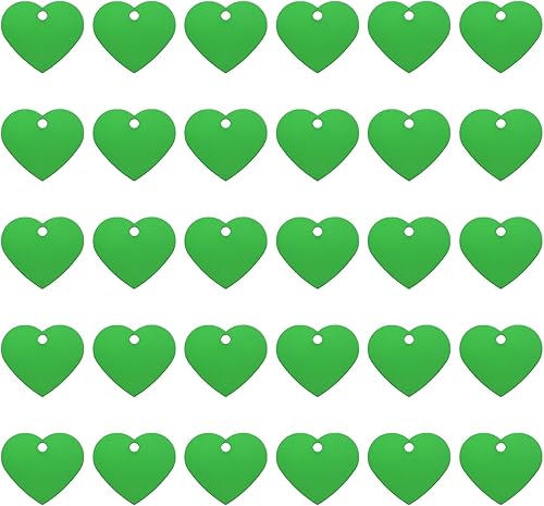 MECCANIXITY Etiquetas en blanco con estampado de corazón, etiqueta de identificación de perro en blanco de aluminio, etiquetas de grabado verde para
