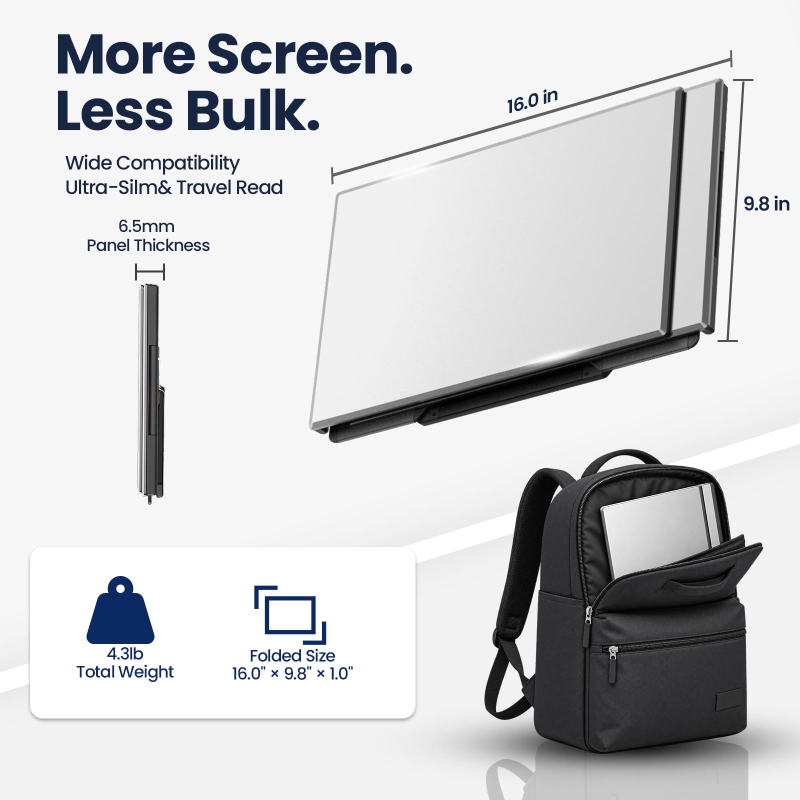 16" Laptop Screen Extender, Dual 1200P IPS Displays, No Clamps, Ultra-Slim view 8