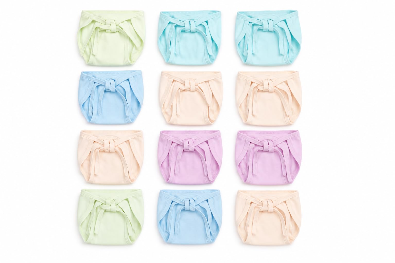 Pack of 12 Reusable Cotton Baby Langot, Soft Fabric, U-Shaped Ergonomic Design, Adjustable Tie Strings, Breathable, Multicolour, Washable Cloth Diapers, (6 Colours)(0-6 months)-image-33